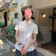 樂卡利 韓系短袖襯衫女jk制服學院風poloT恤學生蕾絲邊夏季收腰顯瘦上衣 韓系短袖襯衫【白】 M （115斤內）
