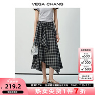 VEGA CHANG半身裙女2025年夏季新款美式休閑學院風小眾設計感高腰格紋裙褲 黑白格紋（長裙） M