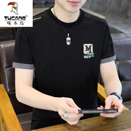 啄木鳥棉質(zhì)短袖t恤男士圓領(lǐng)印花半袖2025新款夏季男裝上衣高端薄款體恤 H802黑色(棉質(zhì)) M