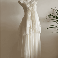 POSHOP  人魚(yú)戀歌 vintage復(fù)古雪紡上衣套裝  顯瘦夏季上衣兩件套 杏色雪紡吊帶+半身長(zhǎng)裙（2件套） S