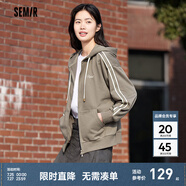 森馬（Semir）[陳都靈同款]外套女夾克24春刺繡連帽撞色衛(wèi)衣女 冷咖棕-咖啡A51215 155/80A/S