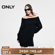 ONLY春夏休閑寬松一字領針織短裙連衣裙女|124346005 H1Z 黑色 S (160) 80A