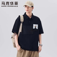 馬克華菲日系重磅潮流純棉短袖polo衫男2025夏季新款寬松休閑翻領(lǐng)半袖T恤 黑色 L 【建議110-130斤】