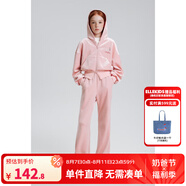 ELLE KIDS童裝 千禧風(fēng)繡花標絲絨套裝女童春秋季連帽外套/松緊微喇褲可選 粉色褲子 150