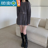 山頭林村中長款毛衣女遮臀慵懶風(fēng)收腰毛衣裙秋冬套頭打底衫設(shè)計(jì)感小眾氣質(zhì) 灰色 關(guān)注店鋪優(yōu)先發(fā)貨 S 75-90斤