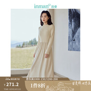 茵曼（INMAN）燈芯絨連衣裙春秋女裝新品長(zhǎng)袖休閑針織禮服中長(zhǎng)裙子 淡香杏-18348727 M