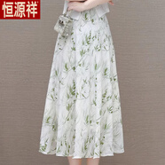 恒源祥2025時(shí)尚印花新款夏季國風(fēng)氣質(zhì)修身顯瘦媽媽連衣裙兩件套中式套裝 單件【綠葉連衣裙】 2XL 建議125-135斤