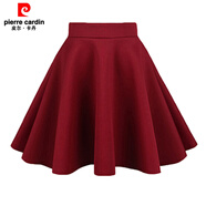 皮爾卡丹（pierre cardin）太空棉高腰A字裙秋冬新款大碼百褶短裙女 酒紅色 隱形拉鏈 XS
