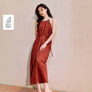 茵曼2025夏季女裝新款波西米亞民族風(fēng)貝殼掛脖吊帶連衣裙 棗紅色  M