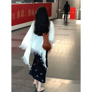酷章（KUZHANG）她來(lái)了復(fù)古館新中式蝴蝶黑色旗袍連衣裙女夏燙金提花國(guó)風(fēng)無(wú)袖長(zhǎng)裙 米白色 單獨(dú)披肩 L