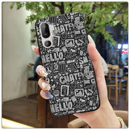 HTC適用 U24 Pro手機殼趣味新款數碼防塵情侶質(zhì)感硅膠潮流純色女 黑殼灰色黑底涂鴉 HTC U24 Pro