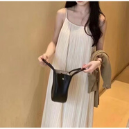 鹿與森林褶皺吊帶裙女夏季2025感氣質(zhì)顯瘦連衣裙寬松法式輕奢純色 白色 M  (95-0斤)