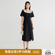 獨束大碼女裝優(yōu)雅蕾絲花邊領(lǐng)小黑裙夏裝赫本風(fēng)高腰A字中長(cháng)款裙子 赫本黑-長(cháng)款 M (尺碼：1)