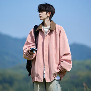 NEW OR MODE美式復古翻領(lǐng)pu皮夾克男秋季高級感潮牌大碼寬松痞帥男生外套男款 J872-粉色 3XL 【建議155-180斤】