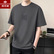 俞兆林夏季新款圓領(lǐng)短袖t恤男薄款潮流鋼印休閑重磅半袖夏裝男士體恤衫T 20342-51808灰色 XL 【130-150斤】
