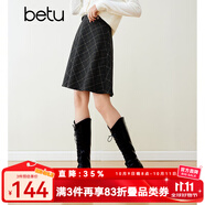 百圖betu女裝冬季新款半身裙高腰小個(gè)子毛呢格紋半裙女2311T83 深灰 M