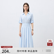 自巧小個子氣質(zhì)通勤翻領(lǐng)長袖百褶連衣裙女2025春裝新款格紋中長裙 晴空藍 S (3碼)