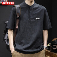 JASONWOOD短袖T恤男夏季薄款寬松百搭亨利領(lǐng)上衣新款中年男士簡(jiǎn)約彈力衣服 3086寶藍(lán)色 XL