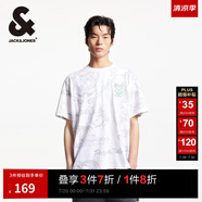 杰克·瓊斯（JACK&JONES）男裝夏季法斗卡通情侶款刺繡滿印純棉寬松短袖T恤男半袖上衣小眾 本白色A06 M 175