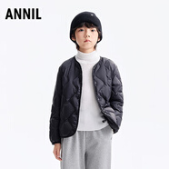 安奈兒童裝男女童輕盈保暖短款羽絨服2025冬新款 黑色 160cm