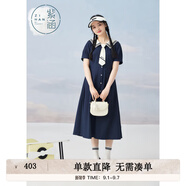 紫涵（ZIHAN）紫涵學(xué)院風(fēng)海軍領(lǐng)連衣裙女夏季日系短袖寬松收腰中長裙子 藏青 S