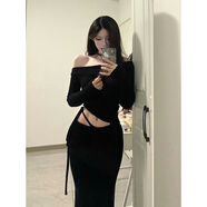 憶靜萱（YIJINGXUAN）歐美風(fēng)性感辣妹穿搭緊身顯身材包臀裙針織連衣裙兩件套裝女春夜店 主圖款 S 【超好看連衣裙/連身裙/冬裙/感