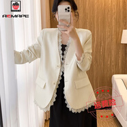 AEMAPE蕾絲拼接小香風(fēng)西裝外套女2025年春季新款韓系溫柔風(fēng)顯瘦西服休閑 米白色 常規(guī) L 105-125斤