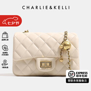 CHARLIE&KELLI CK品牌包包女包2025新款520情人節(jié)禮物鏈條菱格包小香風(fēng)單肩斜挎 白色淺金有l(wèi)ogo（金色內(nèi)里）