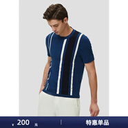 藍豹（LAMPO）【特惠】【百搭單品】春夏新款休閑T恤條紋撞色云端藍圓領(lǐng)短袖 中藍 M (46)