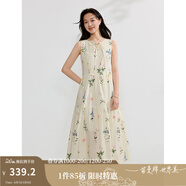 茵曼植物碎花女裝無(wú)袖連衣裙浪漫度假風(fēng)寬松2025夏季新品花苞長(cháng)裙子 杏色-18528030【好評返現】 M