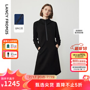 朗姿設計感復古休閑連帽收腰輕運動衛(wèi)衣連衣裙冬季新款裙子 黑色2 M