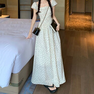 旻勝連衣裙女設計感法式波點(diǎn)飛飛袖裝減齡裙修身氣質(zhì)長(cháng)裙外穿通勤 米白色 M