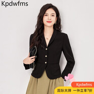 Kpdwfms知性O(shè)L黑色西裝小外套2025春季新款職業(yè)修身氣質(zhì)小西服短款上衣女 黑色[偏小] M建議95-105斤 均碼