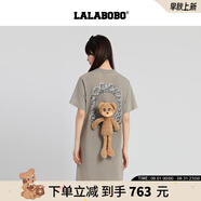 拉拉波波【玩偶熊系列】LALABOBO25年T恤連衣裙夏新款女原創(chuàng  )短袖 印花裙子 灰色 M