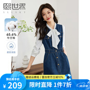 熙世界港風(fēng)復(fù)古牛仔背心裙連衣裙女設(shè)計(jì)感收腰無(wú)袖裙子2025春季新款 原色牛仔藍(lán) L