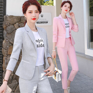 豪耀小西裝女外套裝女職業(yè)套裝春夏季薄款休閑時尚氣質(zhì)顯高西服女修身 淺灰色中袖西裝 3XL 碼（適合重體130-140）