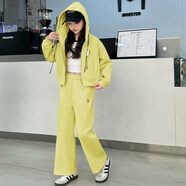 迪士尼（Disney）女童春秋季運動服連帽套裝2025新款中大兒童洋氣休閑褲衛(wèi)衣兩件套 黃色連帽套裝 120 cm