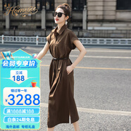 Homesee海外輕奢高端連衣裙歐貨赫本風(fēng)女氣質(zhì)休閑OL收腰顯瘦開叉襯衫裙子 咖色 S (建議110斤以內(nèi))