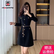 AEMAPE連衣裙女2025春秋新款法式氣質(zhì)小香風(fēng)收腰顯瘦高級感小個子裙子 黑色 S 【建議80-95斤】