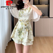 皮爾卡丹時(shí)尚雪紡套裝女夏新款減齡顯瘦印花連衣裙短褲兩件套潮 圖片色【超值兩件套】 M
