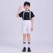 莫代爾女童夏裝連衣裙女孩背心公主裙禮服超洋氣兒童夏季蓬蓬紗無袖裙子 黑色上衣白短褲五件套 100 適合90-100cm年齡3-4歲