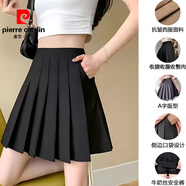 皮爾卡丹百褶裙女秋冬025新款高腰松緊大碼胖mm短裙顯瘦a字小個子jk半身 黑色(口袋款) 3XL