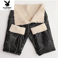 花花公子（PLAYBOY）羊皮褲子皮毛一體羊毛棉褲羊剪絨真皮皮褲高腰加厚加絨內膽冬季 黑色白毛 29 腰圍二尺二（95-105斤）