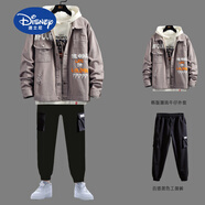 迪士尼（Disney）男士休閑運(yùn)動(dòng)套裝男裝搭配一套帥氣秋季青少年高中初中學(xué)生衣服潮 910灰色【夾克+工裝褲】 170 M【80-115斤】