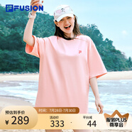FILA FUSION斐樂潮牌女裝情侶款針織短袖衫2025春新款涼感防曬寬松T恤 青春粉-PK 3XL （190/108A/XXXL）