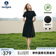 Navigare意大利小帆船短袖連衣裙女士夏季棉質(zhì)斜領(lǐng)裙子時(shí)尚顯瘦半袖a字裙 暗夜黑 M 碼