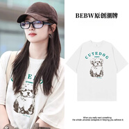 BEBW香港潮牌明星同款T恤短袖夏季女裝新款卡通小狗純棉休閑百搭上衣 白色 S