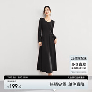尚都比拉紅色方領(lǐng)連衣裙女春秋氣質(zhì)高級(jí)感內(nèi)搭打底裙子中長(zhǎng)款 黑色 S 