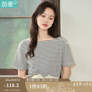 茵曼（INMAN）優(yōu)雅精致洋氣T恤2025夏女裝新款橫向色織條紋短袖上衣F18322726 黑白條 -F18322726H S