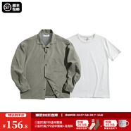 馬登工裝法式復(fù)古長袖古巴領(lǐng)襯衫那不勒斯美式桃皮絨薄襯衣男秋季外套 淺綠襯衫+短t組合 L